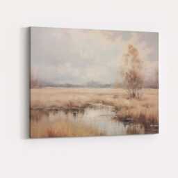 Pastel Wetland Reflection Landscape Serene Nature Canvas Wall Art Print Decor Picture Ready To Hang - thumbnail 4