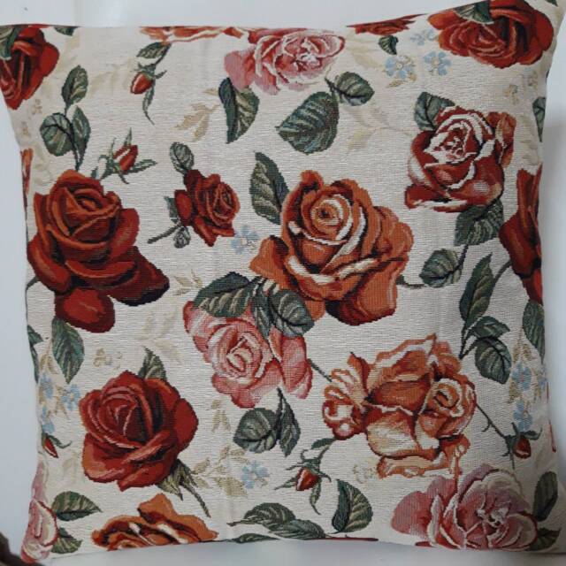 Cream Jacquard Tapestry Cushion Cover With Eternal Roses Motif 45x45 cm. Interior Decoration - Housewarming Birthday - image 1