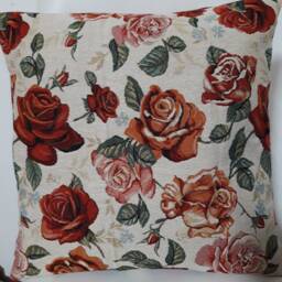 Cream Jacquard Tapestry Cushion Cover With Eternal Roses Motif 45x45 cm. Interior Decoration - Housewarming Birthday - thumbnail 1