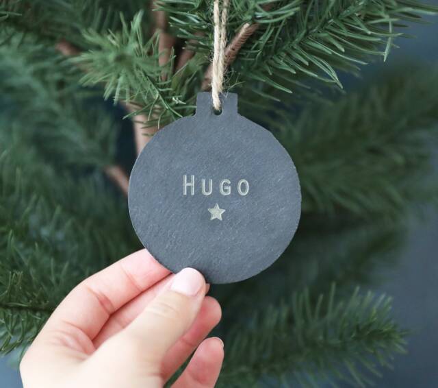 Personalised Slate Christmas Bauble Engraved Holiday Ornament - image 1