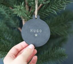 Personalised Slate Christmas Bauble Engraved Holiday Ornament - thumbnail 1