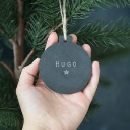 Personalised Slate Christmas Bauble Engraved Holiday Ornament - thumbnail 3