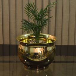 Handcrafted Brass Planter With Stand - Golden Plant Container With-Stand Flower Pot For Indoor/Outdoor - thumbnail 4