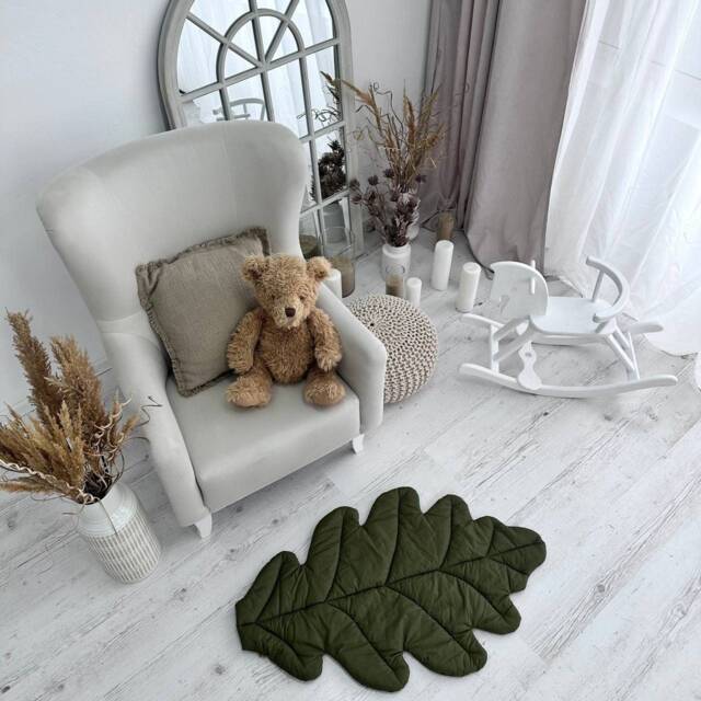 Organic Cotton Baby Play Mat Green Oak Leaf Design - image 1