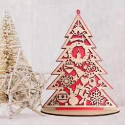 Personalized Wooden Christmas Tree Centerpiece, Hand-Painted Table Decor - thumbnail 2