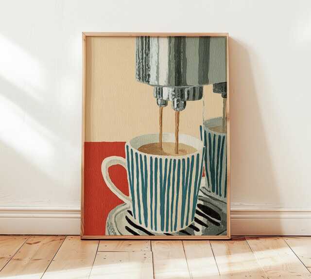 Espresso Machine Wall Art, Minimal Coffee Print, Barista Kitchen Decor, Neutral Cafe Illustration, Modern Lover Poster Artwork - image 1