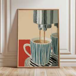 Espresso Machine Wall Art, Minimal Coffee Print, Barista Kitchen Decor, Neutral Cafe Illustration, Modern Lover Poster Artwork - thumbnail 2