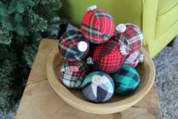 Plaid Christmas Ornaments Set Tartan Fabric Holiday Decor