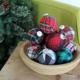 Plaid Christmas Ornaments Set Tartan Fabric Holiday Decor - thumbnail 3