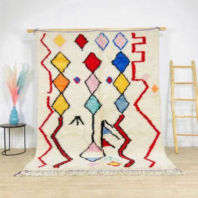 Moroccan Berber Colorful Rug, Handwoven Wool Shag Rug With Diamond & Zigzag Patterns, Authentic Beni Ourain Style Carpet, Large Area - image 1