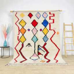 Moroccan Berber Colorful Rug, Handwoven Wool Shag Rug With Diamond & Zigzag Patterns, Authentic Beni Ourain Style Carpet, Large Area - thumbnail 1