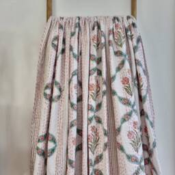 Kantha Stitch Pure Cotton Reversible Bed/Sofa Throw King Size Handmade Handprinted Floral Dohar White Aqua Peach Diamonds Twirl Daisy - thumbnail 2