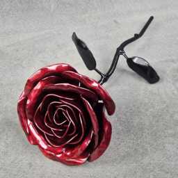 Handcrafted Steel Rose Scarlet Sparkle, Metal Garden Art, Valentines Day, Birthday, Anniversary, Mother's Ruby Keepsake - thumbnail 2