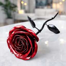 Handcrafted Steel Rose Scarlet Sparkle, Metal Garden Art, Valentines Day, Birthday, Anniversary, Mother's Ruby Keepsake - thumbnail 1