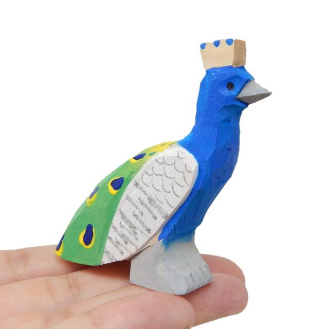 Peacock Wooden Figurine - Hand Carved Bird Sculpture Decor - image 1