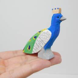 Peacock Wooden Figurine - Hand Carved Bird Sculpture Decor - thumbnail 2