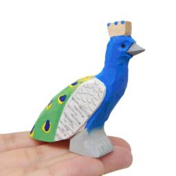 Peacock Wooden Figurine - Hand Carved Bird Sculpture Decor - thumbnail 1