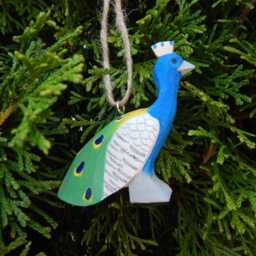 Peacock Wooden Figurine - Hand Carved Bird Sculpture Decor - thumbnail 4