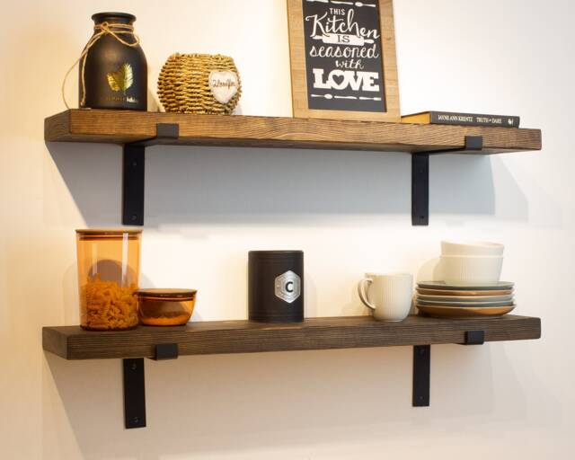 Heavy Duty Kitchen Shelf With Metal Brackets - Custom Size Bathroom Farmhouse Rustic Industrial - image 1