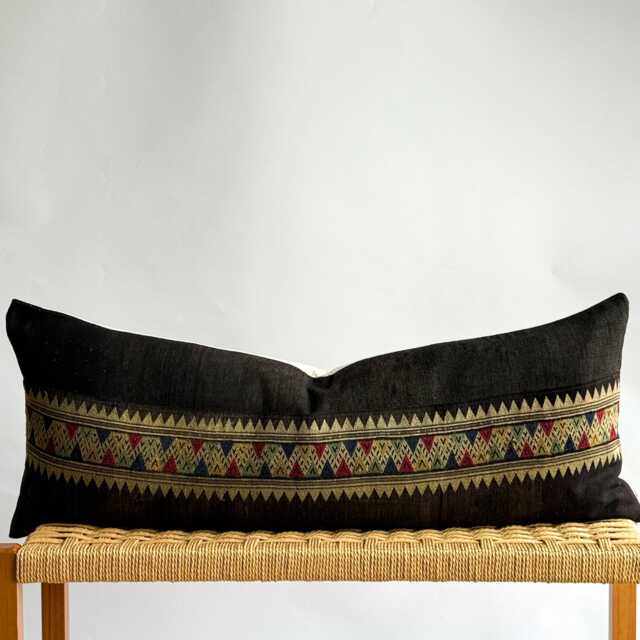 Vintage Hmong Hemp Pillow Handwoven Tribal Textile, Navy Batik - image 1