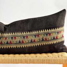 Vintage Hmong Hemp Pillow Handwoven Tribal Textile, Navy Batik - thumbnail 2