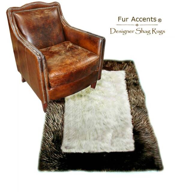 Faux Fur Shag Area Rug - Brown/Off White Plush Sheepskin, Handmade Usa - image 1