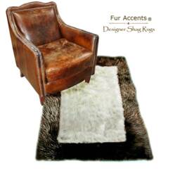 Faux Fur Shag Area Rug - Brown/Off White Plush Sheepskin, Handmade Usa - thumbnail 1