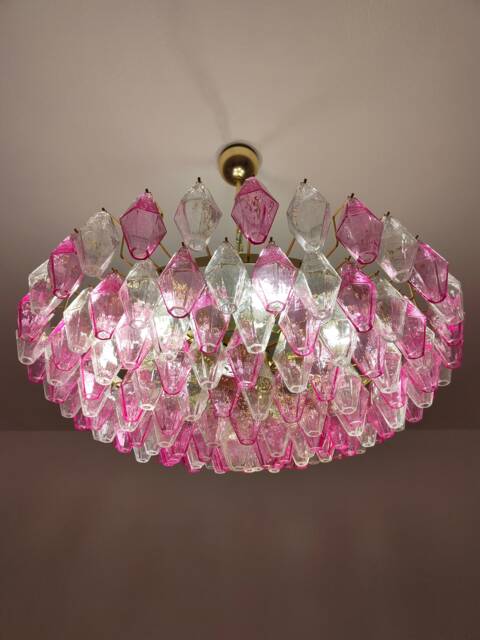 Murano Glass Poliedri Fucshia & Clear Chandelier - image 1