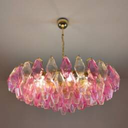 Murano Glass Poliedri Fucshia & Clear Chandelier - thumbnail 2