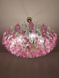 Murano Glass Poliedri Fucshia & Clear Chandelier