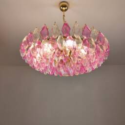 Murano Glass Poliedri Fucshia & Clear Chandelier - thumbnail 3