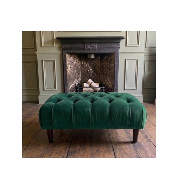 Handmade Chesterfield Design Plush Velvet Footstool With Mahogany Wooden Legs, Ottoman Coffee Table - image 1