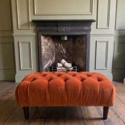 Handmade Chesterfield Design Plush Velvet Footstool With Mahogany Wooden Legs, Ottoman Coffee Table - thumbnail 2