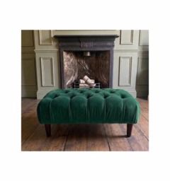 Handmade Chesterfield Design Plush Velvet Footstool With Mahogany Wooden Legs, Ottoman Coffee Table