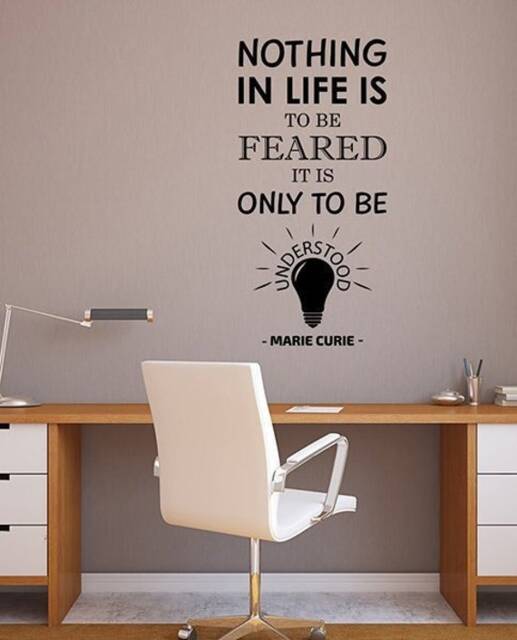 Nothing in Life Marie Curie Quote Wall Decal Science Motivational Vinyl Sticker Art Room Classroom Decor Inspirational Poster 15Qs - image 1