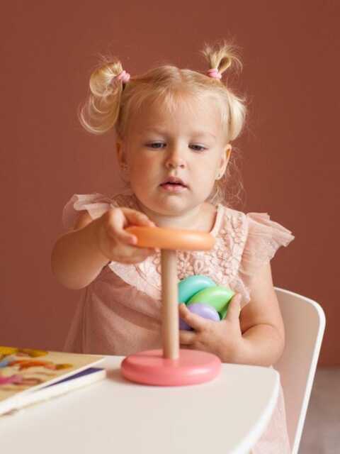 Toddlers Geometric Nest Stacker, Stacking Rings, Pyramid Toy, Color Sorting Natural Wooden First Time Mom Gift - image 1