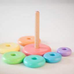 Toddlers Geometric Nest Stacker, Stacking Rings, Pyramid Toy, Color Sorting Natural Wooden First Time Mom Gift - thumbnail 3