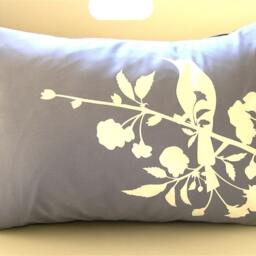 "Slate Cotton Pillow Bird & Blossom Print, Navy Back - 12"" X 18" - thumbnail 2