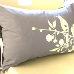 "Slate Cotton Pillow Bird & Blossom Print, Navy Back - 12"" X 18" - thumbnail 3