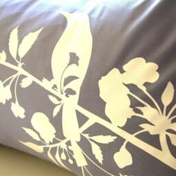 "Slate Cotton Pillow Bird & Blossom Print, Navy Back - 12"" X 18" - thumbnail 4