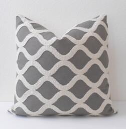 Gray & Cream Tufted Embroidered Geometric Trellis Decorative Pillow Cover - thumbnail 1