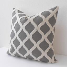 Gray & Cream Tufted Embroidered Geometric Trellis Decorative Pillow Cover - thumbnail 2