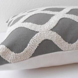 Gray & Cream Tufted Embroidered Geometric Trellis Decorative Pillow Cover - thumbnail 3