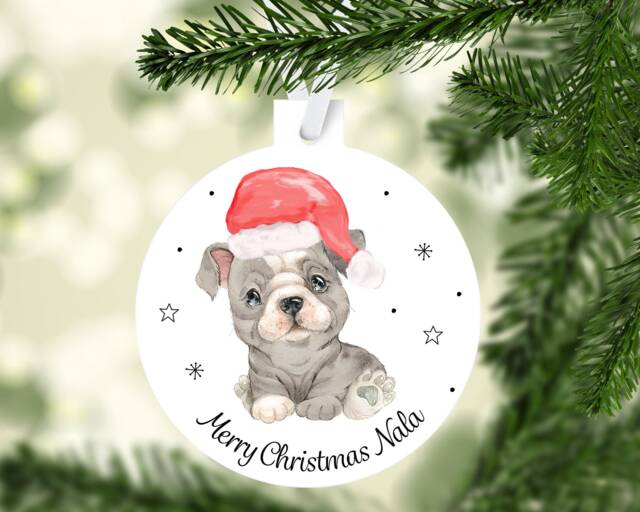 Personalised English Bulldog Christmas Bauble, Pet Ornament - image 1