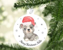 Personalised English Bulldog Christmas Bauble, Pet Ornament