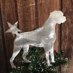 Boxer, Star, Dog Christmas Tree Topper, Wreath Decoration, Pet Memorial, Aluminum, Lover Gift, Guardian Angel, Silver