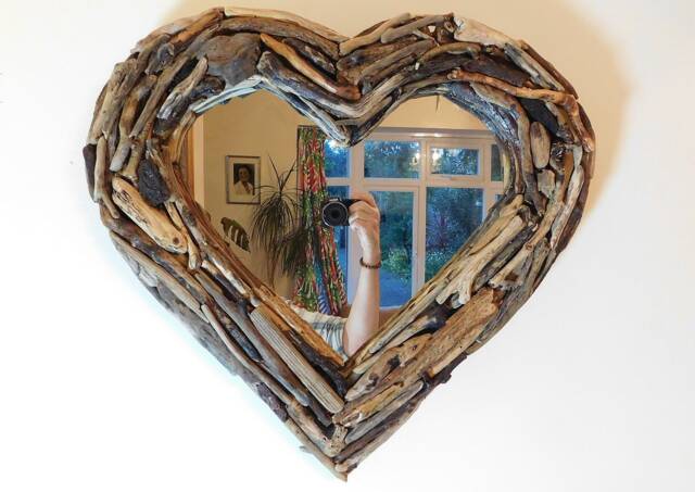 Beach Wall Decor - Handmade Driftwood Heart Wall Mirror By Lyme Bay Art - image 1