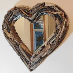 Beach Wall Decor - Handmade Driftwood Heart Wall Mirror By Lyme Bay Art - thumbnail 2