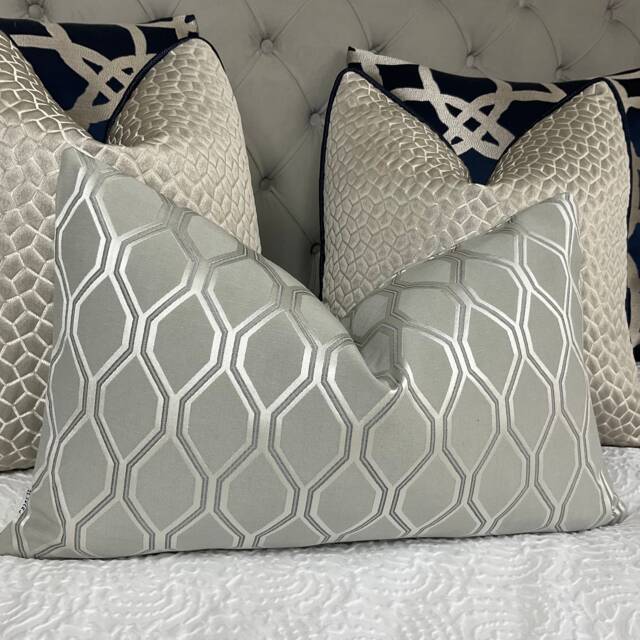 Geometric Silver Grey Cushion Cover - Luxury Albany Fabric, Handmade - 12x20 - image 1