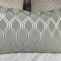 Geometric Silver Grey Cushion Cover - Luxury Albany Fabric, Handmade - 12x20 - thumbnail 4